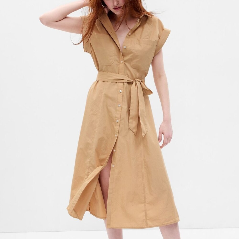 Gap Tan Lightweight Midi Length Shirt Dress Size XXL